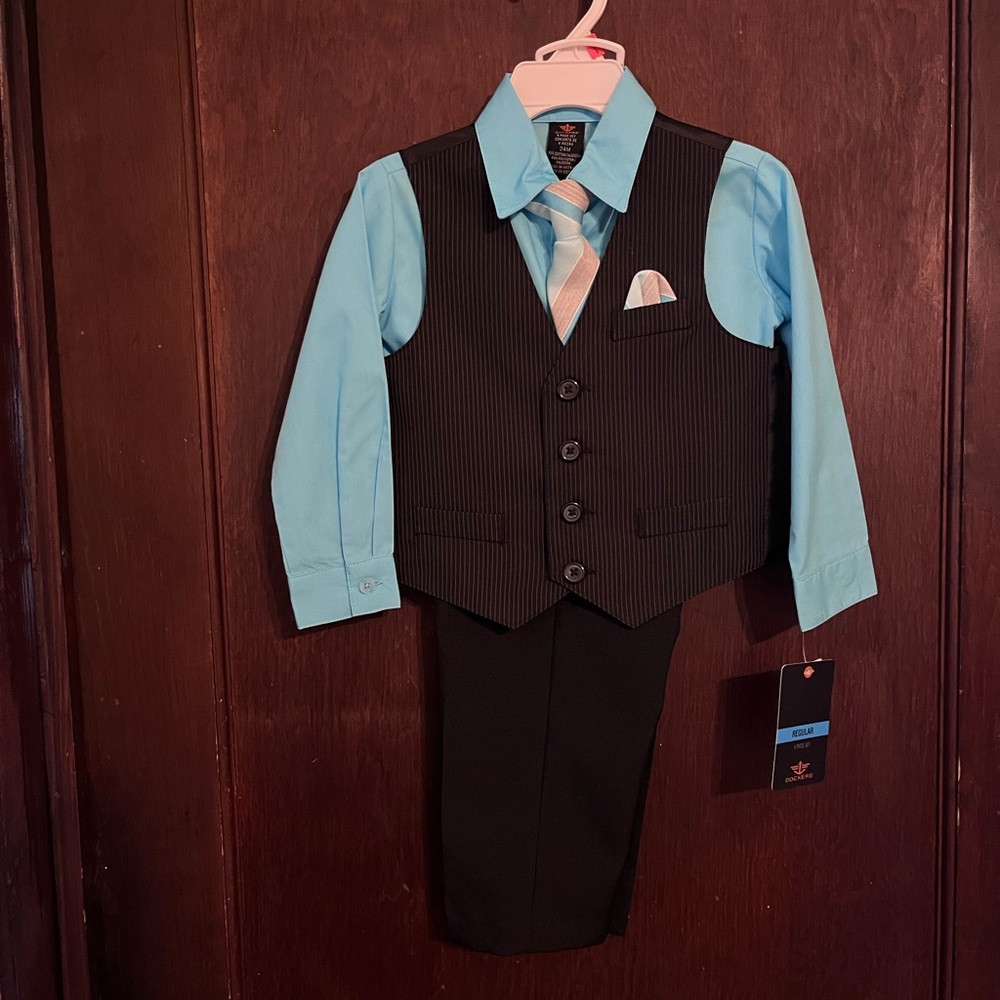 Black Vest Suit with Blue Shirt